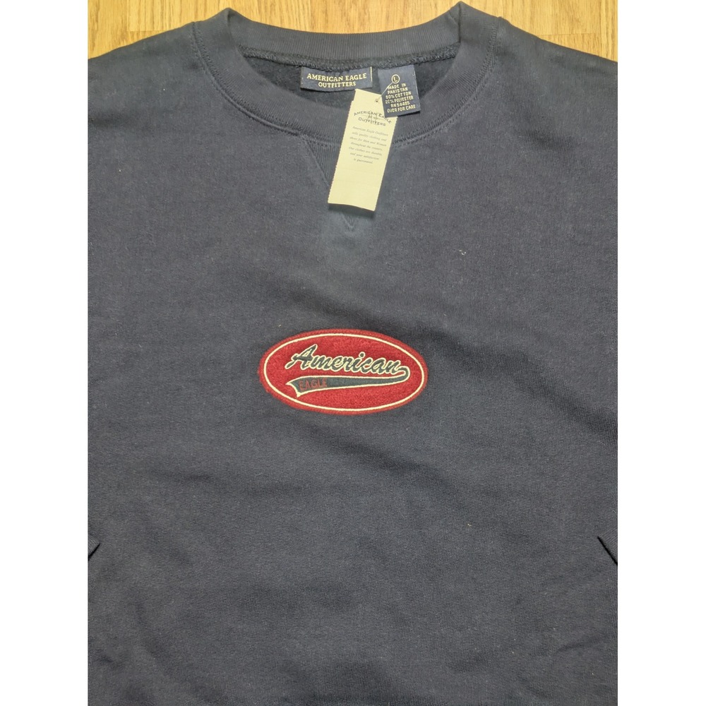 American Eagle Mens Vintage Style Oval Logo Sweatshirt Navy Blue Large